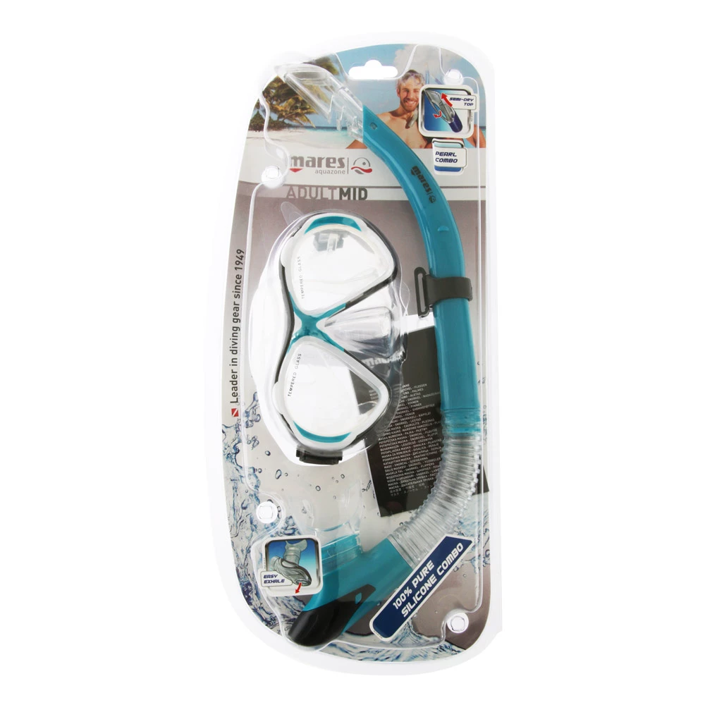 Mares Pearl Adult Dive Mask And Snorkel Set Aqua/Clear 3 Mares Pearl Adult Dive Mask And Snorkel Set Aqua/Clear